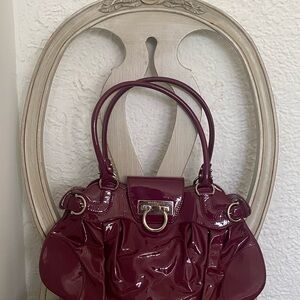 Salvatore Ferragamo Glossy Burgundy Shoulder Bag